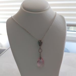 Swarovski Rose Pink Crystal Pendant Silver Chain